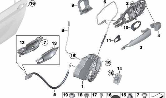 Varilla de accionamiento puerta trasera izquierda OEM 51227242571 para BMW F20, F21. Original BMW