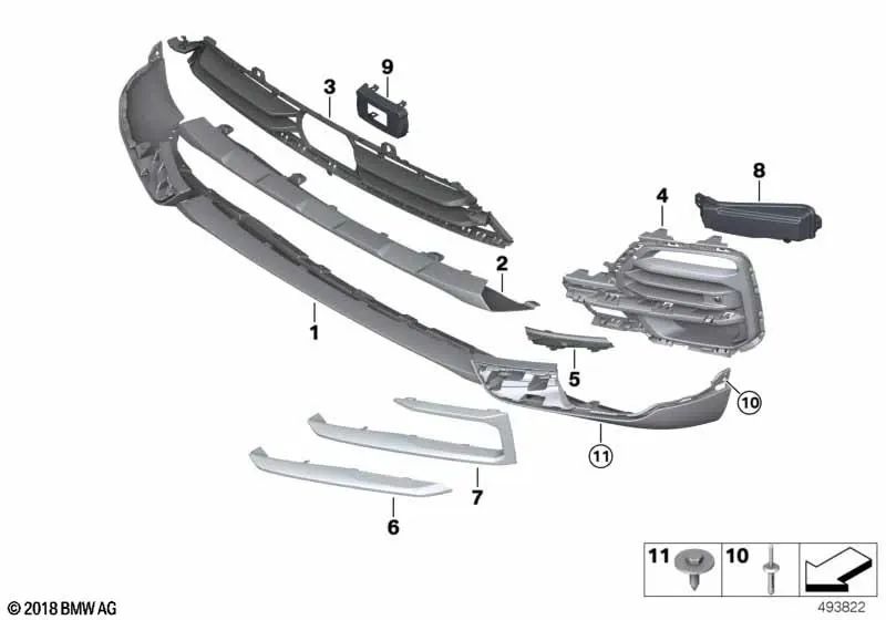 Rechter geschlossener Seitengrill für BMW G05 (OEM 51117449680). Original BMW