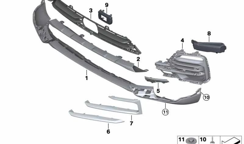 Rejilla lateral cerrada izquierda OEM 51115A1E043 para BMW G05 (X5). Original BMW