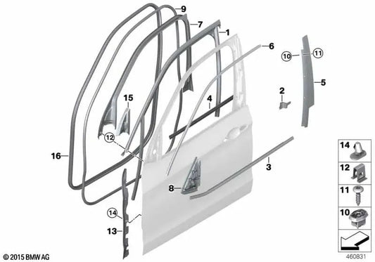 Protección de borde puerta delantera derecha para BMW F15 (OEM 72177852086). Original BMW