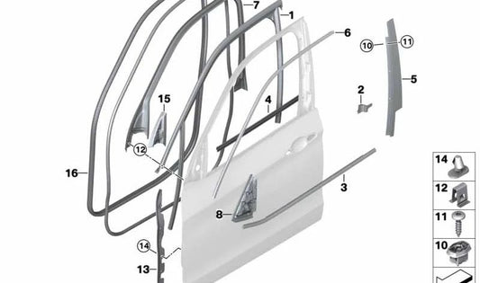 Embellecedor del marco de la ventana superior puerta delantera izquierda para BMW X5 F15, F85 (OEM 51317465921). Original BMW