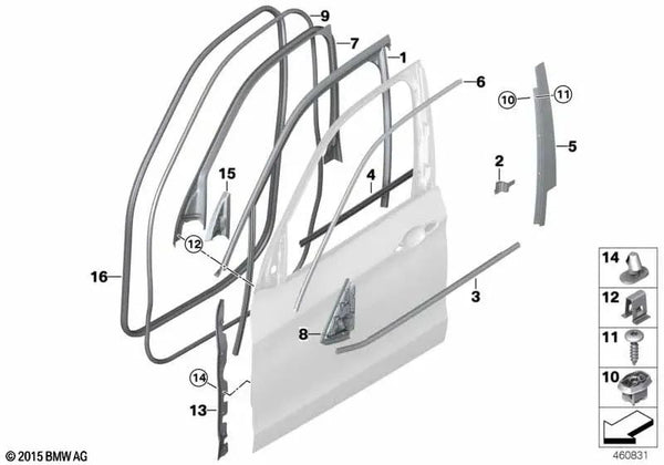 Cubierta del marco de la ventana, puerta delantera izquierda para BMW X5 F15, F85 (OEM 51337373287). Original BMW