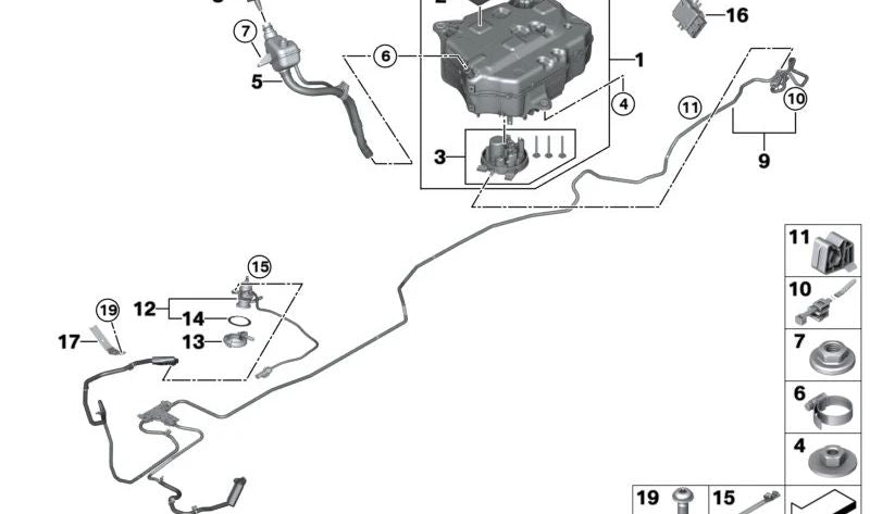 Depósito SCR para BMW G60, G61, G70 (OEM 16197561629). Original BMW