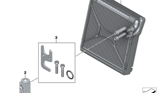 Juego de montaje para válvula de expansión para BMW Serie 1 F40, F52, Serie 2 F44, F45, F46, i I01, X1 F48, X2 F39, MINI F54, F55, F56, F57, F60 (OEM 64119297737). Original BMW