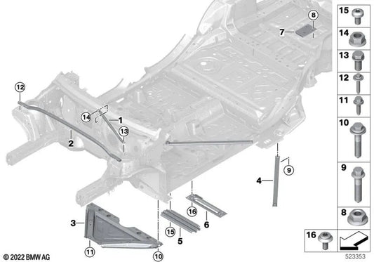 Soporte de conexión túnel trasero para BMW Serie 1 F40, Serie 2 F44, F45, F45N, F46, F46N, U06, X1 F48, F48N, F49, U11, X2 F39 (OEM 51717497302). Original BMW