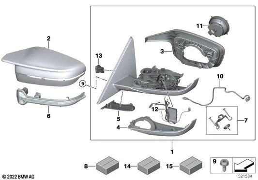 Retrovisor exterior calefactado con memoria izquierdo para BMW Serie 3 G20N, G21N, G80, G81 (OEM 51168084325). Original BMW