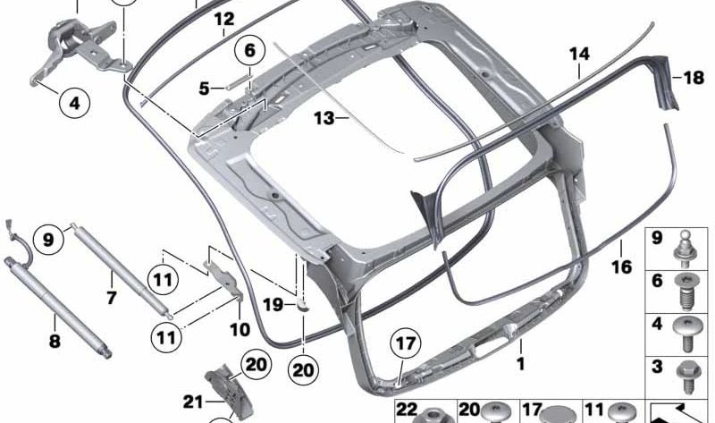 Soporte izquierdo del amortiguador de maletero OEM 51247201569 para BMW F07 (Serie 5 GT). Original BMW.