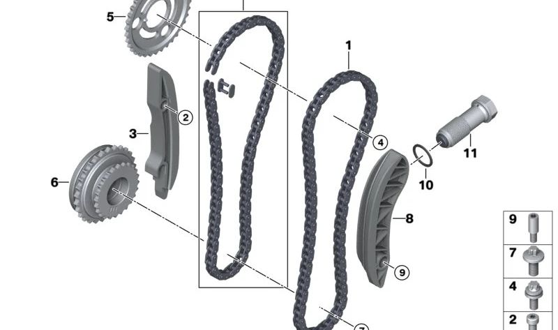 Kit de reparación cadena de distribución OEM 11318590950 para BMW E81, E82, E87, E88, F20, F21, F40, F22, F23, F44, F45, F46, G42, E90, E91, E92, E93, F30, F31, F34, G20, G21, G28, F32, F33, F36, G22, G23, G26, E60, E61, F07, F10, F11, G30, G31, F0