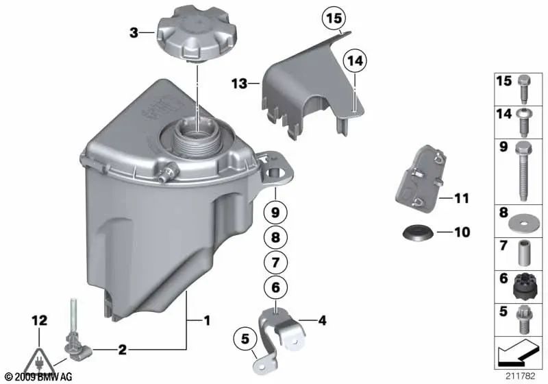 Depósito de expansión para BMW Serie 5 F07, F10, F11, F18 Serie 6 F06, F12, F13 Serie 7 F01, F02 (OEM 17137647283). Original BMW.