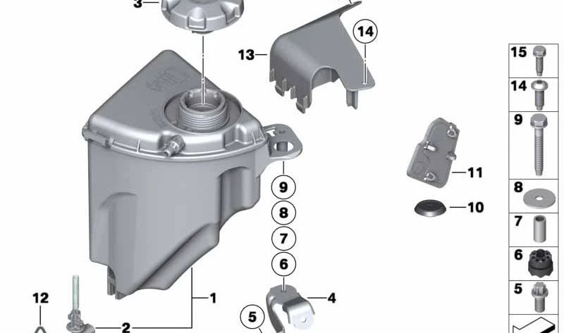 Depósito de expansión para BMW F07, F10, F11, F12, F13, F01, F02, F04 (OEM 17137601948). Original BMW