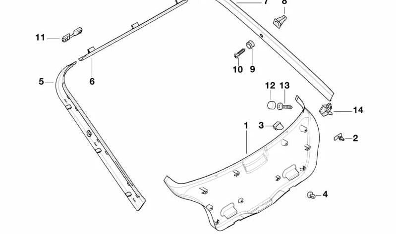 Revestimiento de portón trasero izquierdo para BMW Serie 3 E36 (OEM 51498191269). Original BMW