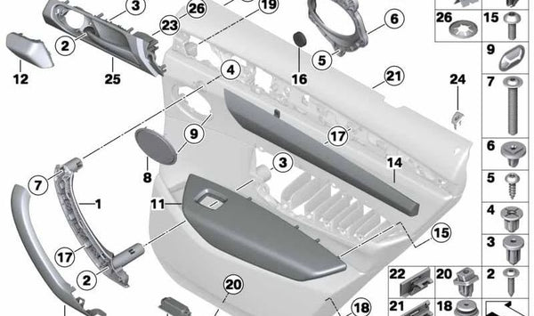 Cubierta de altavoz trasera derecha para BMW F25, F26 (OEM 51427464294). Original BMW