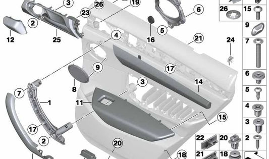 Linke Türverkleidung aus Aluminium mit feinem Finish für BMW F25, F26 (OEM 51417237681). Original BMW.