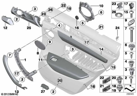 Right Side Polished Aluminum Door Handle Cover for BMW F25, F26 (OEM 51417485948). Original BMW