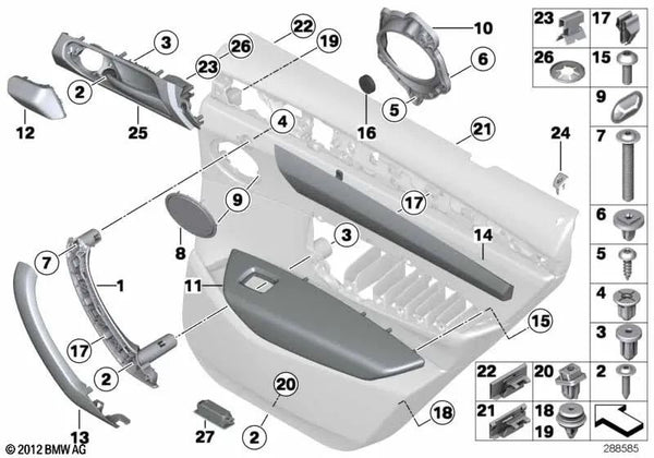 Cubierta de Asidero de Cierre de Cuero Izquierda para BMW X3 F25, X4 F26 (OEM 51417258789). Original BMW