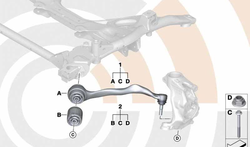 Kit de reparación tirante derecho para BMW F20, F21, F22, F23, F30, F31, F34, F35, F32, F33, F36 (OEM 31102467056). Original BMW