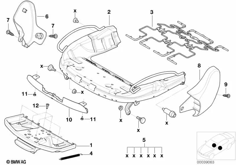 Juego de piezas de sujeción para BMW E46, E93, E93N, E64, E64N (OEM 52107011759). Original BMW.