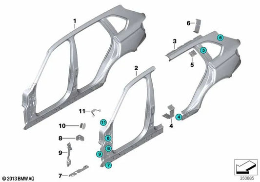 Chapa de refuerzo del pilar C izquierdo para BMW F16, F86 (OEM 41217374423). Original BMW