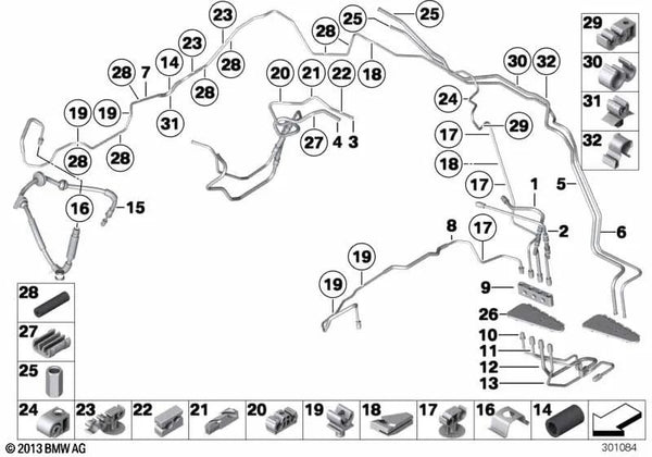 Tubería para BMW Serie 5 F07, F10, F11, F18, F18N Serie 6 F06, F12, F13 Serie 7 F01, F02, F04 (OEM 34326775112). Original BMW