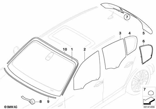 Sellado ventanilla lateral trasera derecha para BMW E87, E87N (OEM 51357119456). Original BMW