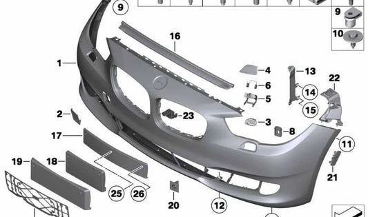 Revestimiento parachoques imprimado delantero para BMW F07 (OEM 51117248038). Original BMW