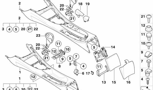 Consola central con compartimento para BMW E81, E82, E87N, E88 (OEM 51169193392). Original BMW