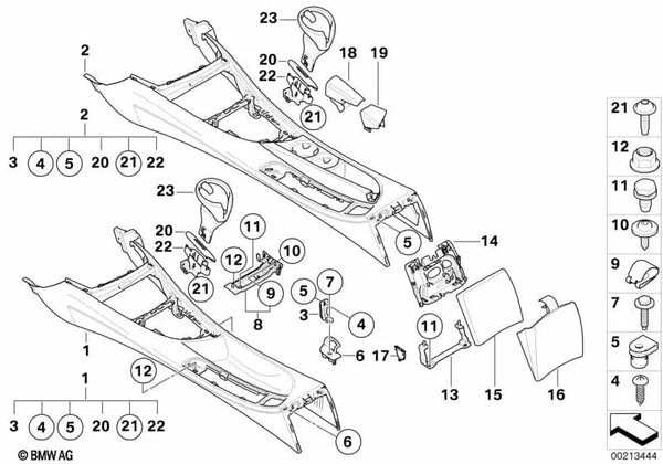 Consola central con compartimento para BMW E81, E82, E87N, E88 (OEM 51169193394). Original BMW.