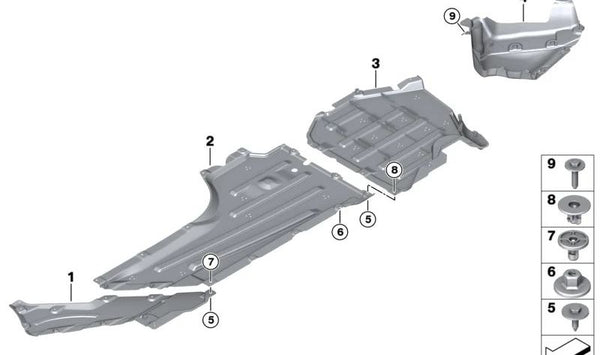 Revestimiento inferior del tanque derecho para BMW Serie 3 G80, G81, Serie 4 G82, G83 (OEM 51758074610). Original BMW