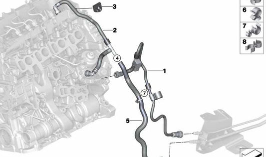 Brennstoffrücklaufrohr für BMW F20N, F21N, F22, F23, F30, F31, F34, F32, F33, F36, F10N, F11N, F25, F26 (OEM 13538514102). Original BMW