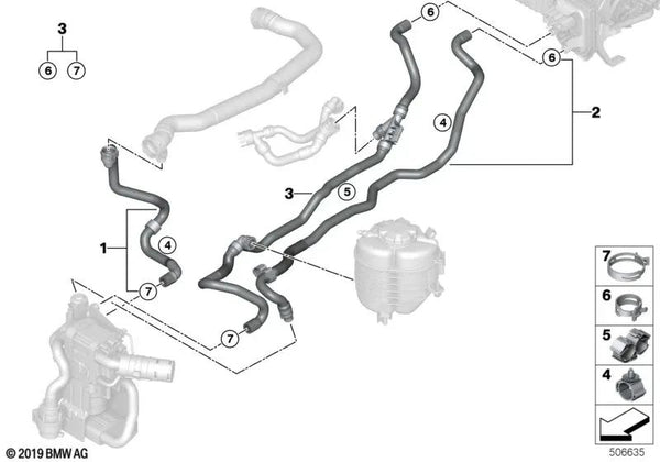 Manguera de refrigerante 1 para BMW G20, G20N, G21, G21N, G22, G23, G26 (OEM 64219398967). Original BMW