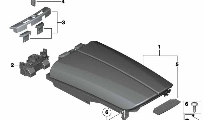 Cierre de reposabrazos para BMW Serie 7 F01, F02, F04 (OEM 51169179832). Original BMW