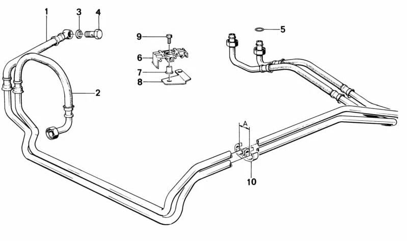 Tubo de alimentación de radiador de aceite OEM 17221719364 para BMW E30. Original BMW.