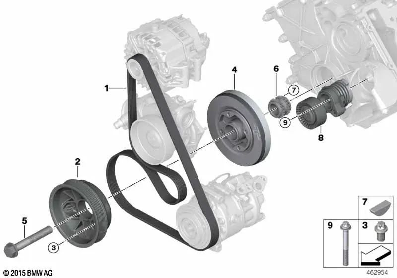 Rippenriemen für BMW F07, F10, F11, F06, F12, F13, F01N, F02N, G30, G31N, G14, G15, G16, E70, F15, F85, G05, E71, F16, F86, G06, G07 (OEM 11287631824). ). Original BMW.