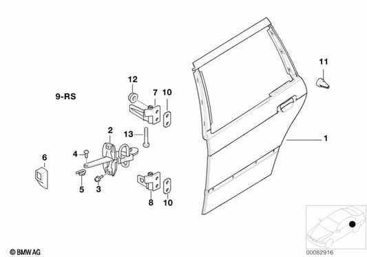 Bisagra de puerta trasera inferior izquierda para BMW E36 (OEM 41528135507). Original BMW.