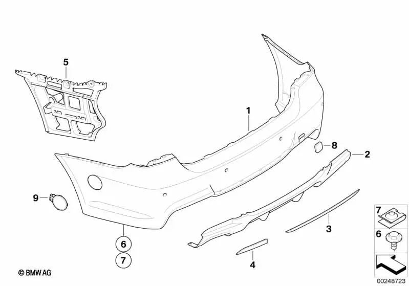 Guía parachoques lateral derecha para BMW E90, E90N (OEM 51127906506). Original BMW.