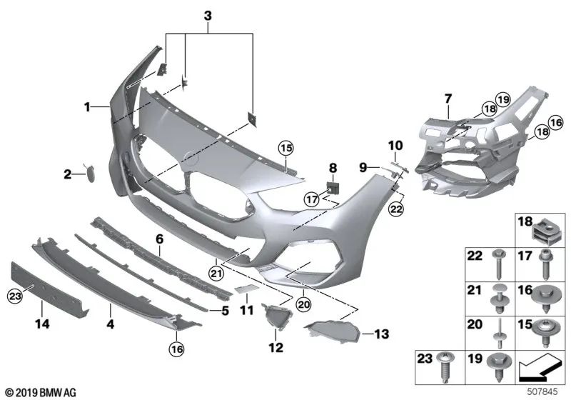 Revestimiento de parachoques, imprimado, delantero para BMW Serie 2 F44 (OEM 51118080697). Original BMW.