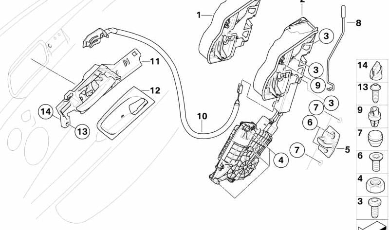 TILE d'ouverture de porte arrière droite 51227180014 pour BMW E71, E72. BMW d'origine.