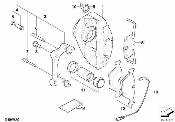 Carcasa de pinza de freno derecha para BMW E60, E60N, E61, E61N, E63, E63N, E64, E64N, E65, E66 (OEM 34116753660). Original BMW.