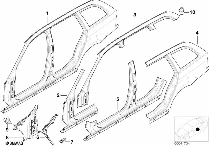 Right roof frame for BMW 3 Series E46 (OEM 41218242344). Original BMW