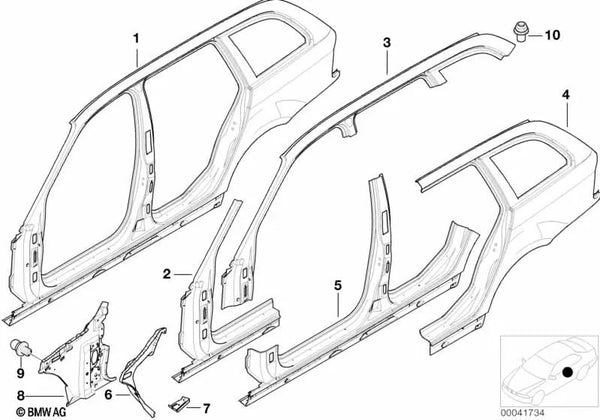 Estructura lateral derecha para BMW Serie 3 E46 (OEM 41218254276). Original BMW