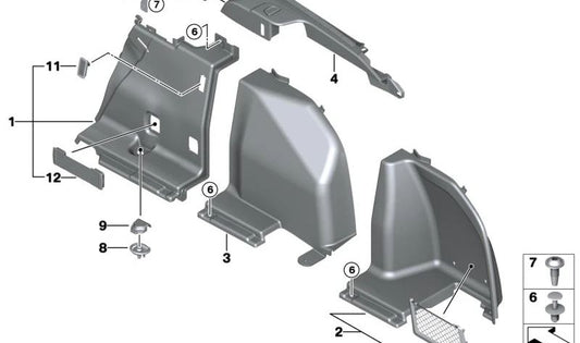 Revestimiento maletero trasero derecho para BMW Serie 3 F31, F31N (OEM 51477327410). Original BMW