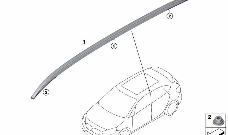 Barra de techo negro derecha para BMW Serie 2 F45, F45N (OEM 51137313352). Original BMW