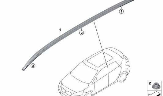 Baca de techo izquierda en plata satinada OEM 51137322399 para BMW Serie 2 Active Tourer (F45). Original BMW.