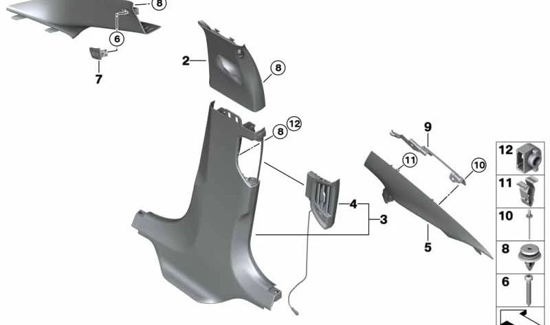 Soporte Cubierta Pilar C derecho para BMW Serie 5 F90, G30 (OEM 51437384536). Original BMW