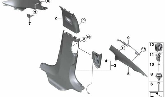 Soporte Cubierta Pilar C derecho para BMW Serie 5 F90, G30 (OEM 51437384536). Original BMW