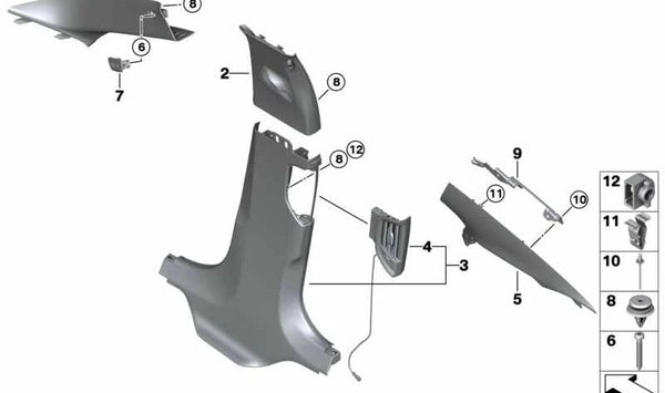 Embellecedor B-Pilar Alcantara superior izquierdo para BMW Serie 5 F90, G30 (OEM 51438068525). Original BMW