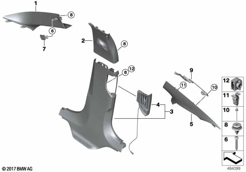 Alcantara C-pillar trim upper right for BMW F90, G30 (OEM 51438068528). Original BMW.