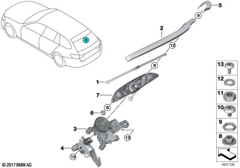 Rear window lock for BMW 5 Series G31, G31N (OEM 61627447095). Original BMW