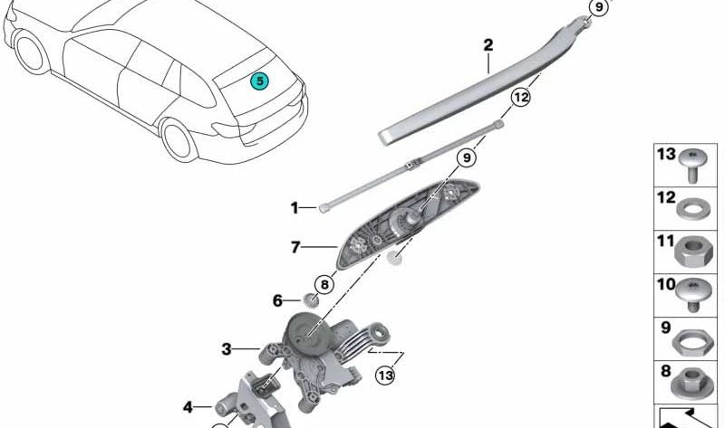 Cojinete del eje del limpiaparabrisas OEM 61627390419 para BMW G31. Original BMW.