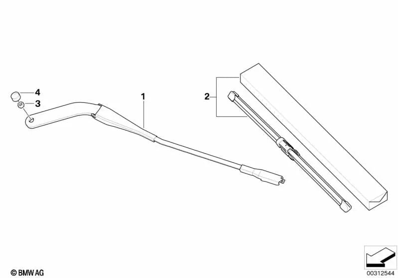 Brazo del limpiaparabrisas lado del conductor para BMW Serie 1 E81, E82, E87, E87N, E88 (OEM 61619450006). Original BMW.